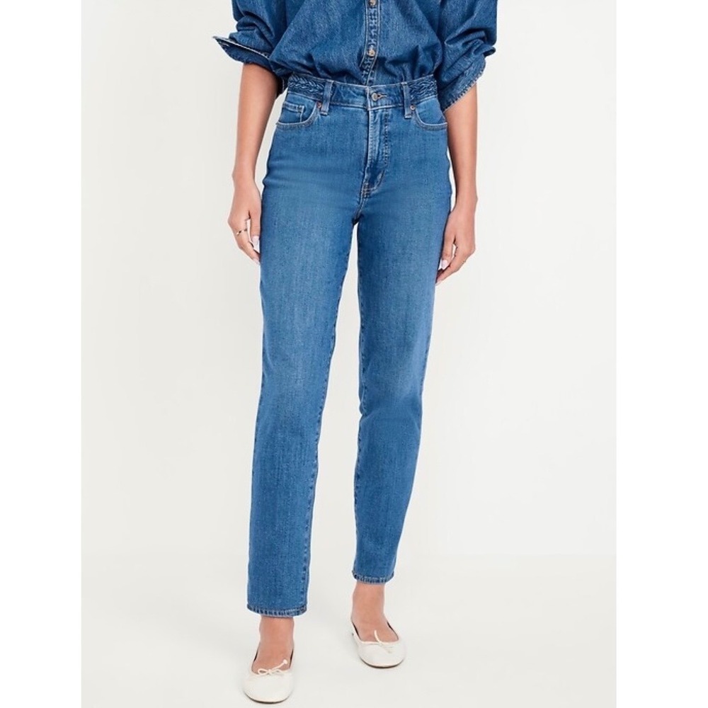 Old Navy High Rise OG Straight Braided Weave Ankle Blue Denim Jeans 14 Petite